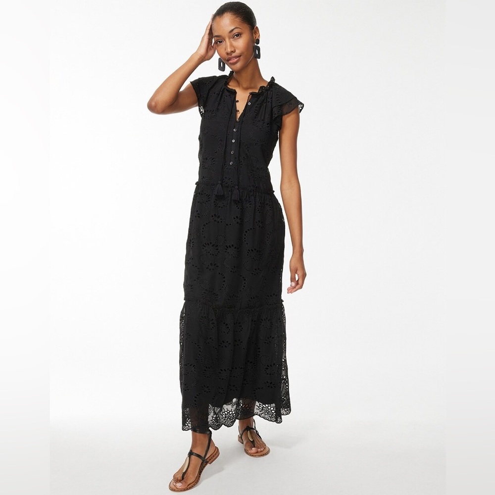 CHICO’s MIDI DRESS EYELET TIERED DRESS Alabaster WHITE Sz 1.5